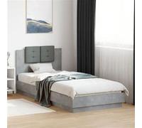 vidaXL Bedframe met hoofdeinde bewerkt hout betongrijs 100x200 cm3209936 Gris G