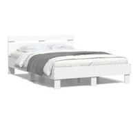 vidaXL Bedframe met hoofdeinde bewerkt hout wit 135x190 cm3207441 Blanc G