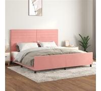 Cadre de Lit avec Tête de Lit Sommier à Lattes Lit Rembourré Cadre à Lattes Lit Double Adulte Meuble de Chambre Rose 200x200 cm Velours