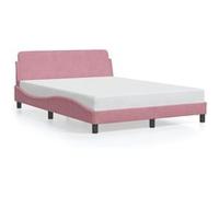 Cadre de Lit avec Tête de Lit, Lit Rembourré avec Sommier à Lattes, Lit Double avec Pied Chambre à Coucher, Rose 140x190 cm Velours