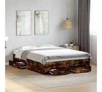 vidaXL Bedframe met lades bewerkt hout gerookt eikenkleurig 135x190 cm3280409 Marron G