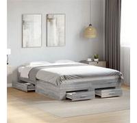 Vidaxl Cadre De Lit Avec Tiroirs Sans Matelas Sonoma Gris 135x190 Cm Multicolore