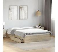 Vidaxl Cadre De Lit Avec Tiroirs Sans Matelas Chêne Sonoma 135x190 Cm Multicolore