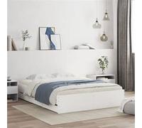 vidaXL Cadre de lit avec tiroirs – Lit double 140x190 cm, sommier à lattes, bois d'ingénierie blanc