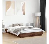 Cadre de Lit avec Lumières LED, Sommier à Lattes, Lit Double, Lit Adulte de Chambre à Coucher Intérieur, Moderne, Chêne Marron 120x190 cm