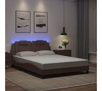 vidaXL Cadre de Lit avec Lumières LED, Lit Rembourré avec Coussin, Lit Double, Lit Adulte Chambre, Moderne, Marron 140x190 3214017