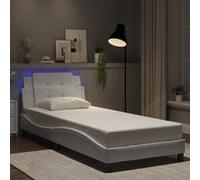 Cadre de Lit avec Lumières LED, Lit Rembourré, Lit Simple, Lit Adulte de Chambre à Coucher Intérieur, Moderne, Blanc 80x200 cm Similicuir