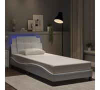 vidaXL Cadre de lit rembourré avec lumières LED similicuir blanc 90x200 cm