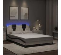 vidaXL Cadre de lit avec lumières LED en similicuir blanc/noir 140x200 cm