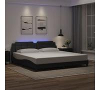 Cadre de Lit avec Lumières LED, Lit Rembourré, Lit Double, Lit Adulte de Chambre à Coucher Intérieur, Moderne, Noir 200x200 cm Similicuir