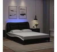 Vidaxl Cadre De Lit Avec Lumières Led Noir Blanc 140x190 Cm Similicuir Blanc
