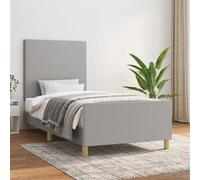 Cadre de Lit avec Tête de Lit Sommier à Lattes Lit Rembourré Cadre à Lattes Lit Simple Adulte Meuble de Chambre Gris Clair 90x200 cm Tissu