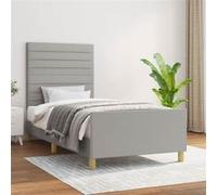 Cadre de Lit avec Tête de Lit Sommier à Lattes Lit Rembourré Cadre à Lattes Lit Simple Adulte Meuble de Chambre Gris Clair 90x200 cm Tissu