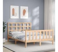 Vidaxl Cadre De Lit Avec Tête De Lit 140x200 Cm Bois Massif Marron