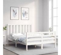 Vidaxl Cadre De Lit Avec Tête De Lit Blanc 140x200 Cm Bois Massif Blanc