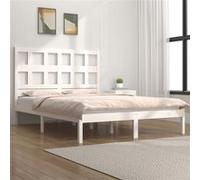 Cadre de Lit Adulte Double Meuble de Chambre à Coucher Cadre à Lattes sur Pied Sommier à Lattes Blanc Bois de Pin Massif 150x200 cm 3104484