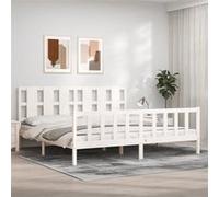 Vidaxl Cadre De Lit Avec Tête De Lit Blanc 200x200 Cm Bois Massif Blanc