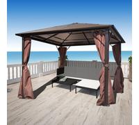 Vidaxl Belvédère Avec Rideau Marron Aluminium 300 X 300 Cm Marron