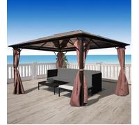 vidaXL Belvédère avec rideau Aluminium 400 x 300 cm Marron