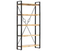vidaXL Bibliothèque à 5 niveaux – Meuble de rangement en manguier 90x30x180 cm pour salon et bureau