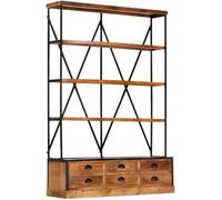 vidaXL Manguier Bibliothèque à 4 Etagères avec 6 Troirs Meuble à Livres Etagère à Livres Meuble de Rangement Salon Bureau Maison Intérieur 122x36x181 cm