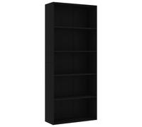 Vidaxl Bibliothèque À 5 Niveaux Noir 80x30x189 Cm Aggloméré Noir