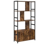 vidaXL Bibliothèque en chêne fumé - 80 x 30 x 155,5 cm. Elle a Un Cadre en métal, des étagères réglables en Bois d'ingénierie, et Une Structure en Croix pour la stabilité. Son Design est Industriel e