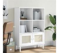 vidaXL Bibliothèque Aspect de Rotin, Armoire à Livres avec Porte, Étagère à Livres avec Rangement, Meuble de Salon, Moderne, Blanc Bois Massif de Pin