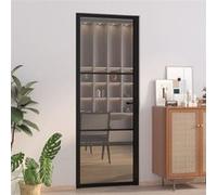 Porte Intérieure Porte Vitrée Porte à Panneaux Chambre à Coucher Salle de Bain Maison 76x201,5 cm Noir Verre ESG et Aluminium
