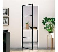 Porte d'Intérieur, Porte Intérieure Moderne, Porte Vitrée, Porte de Chambre, Porte de Salle de Bain Maison, Noir Trempé Verre Aluminium Fin