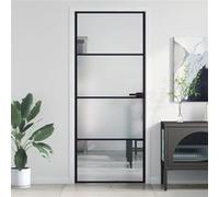 Binnendeur smal 83x201,5 cm gehard glas en aluminium zwart155118