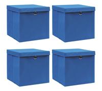 Vidaxl Bo?Tes De Rangement Avec Couvercle 4 Pcs Bleu 32x32x32 Cm Tissu Bleu