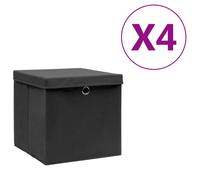 Vidaxl Bo?Tes De Rangement Avec Couvercles 4 Pcs 28x28x28 Cm Noir Noir