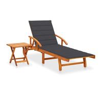 vidaXL Bois d'Acacia Chaise Longue de Jardin avec Table et Coussin Bain de Soleil d'Extérieur Chaise Longue de Terrasse Transat de Patio Plage