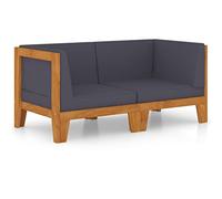 vidaXL Bois d'Acacia Massif Canapé 2 Places avec Coussins Sofa de Terrasse Canapé d'Extérieur Meuble de Terrasse Meuble d'Extérieur Gris Foncé