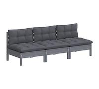 Bois de Pin Canapé 3 Places de Jardin avec Coussins Anthracite Patio vidaXL