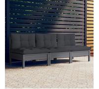 vidaXL Bois de Pin Canapé 3 Places de Jardin avec Coussins Canapé d'Extérieur Meuble de Terrasse Meuble d'Extérieur Canapé de Patio Anthracite