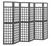 vidaXL Bois de Pin Cloison de Séparation à 6 Panneaux Séparateur de Pièce Diviseur Paravent Treillis Supports de Plantes Patio Noir 242,5x180 cm