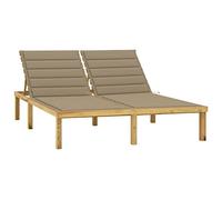 vidaXL Bois de Pin Imprégné Chaise Longue Double et Coussins Bain de Soleil de Patio Transat d'Extérieur Chaise Longue de Terrasse Jardin Beige