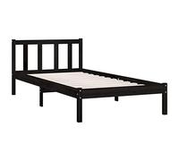vidaXL Bois de Pin Massif Cadre de Lit Sommier à Lattes Lit Adulte Cadre à Lattes sur Pied Chambre à Coucher Intérieur Noir 75x190 cm UK Petit Simple