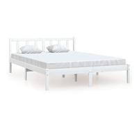 vidaXL Bois de Pin Massif Cadre de Lit Sommier à Lattes Lit Double Lit Adulte Cadre à Lattes sur Pied Chambre à Coucher Intérieur Blanc 140x190 cm