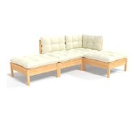 vidaXL Bois de Pin Massif Salon de Jardin 4 pcs avec Coussins Mobilier de Patio Meubles d'Extérieur Mobilier de Jardin Meubles de Terrasse Crème