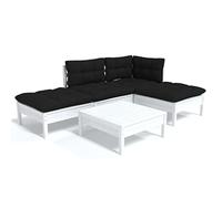 vidaXL Bois de Pin Massif Salon de Jardin 5 pcs avec Coussins Mobilier de Patio Meubles d'Extérieur Mobilier de Jardin Meubles de Terrasse Blanc