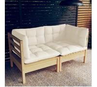 Vidaxl Canapé 2 Places De Jardin Et Coussins Crème Bois De Pin Solide