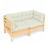 vidaXL Bois de Pin Solide Canapé 2 Places de Jardin et Coussins Canapé d'Extérieur Meuble de Terrasse Meuble d'Extérieur Canapé de Patio Crème