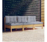 Salon de Jardin 3096123 3 Places Bois de Pin Solide Massif Tissu Gris
