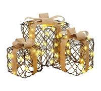 vidaXL Boîte Cadeau 3 pcs Blanc Chaud 20 x 20 x 20 cm Rotin, Salon Moderne, déco de Noël, lumière de Table USB, Accents LED festifs, Ambiance de fête