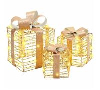 vidaXL Boîte Cadeau avec 60 LED 3 pcs Blanc chaud 20 x 20 x 20 cm PET, Salon moderne, déco de Noël, lumière de table USB, 42019096