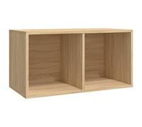 vidaXL Boîte de Rangement vinyles 71x34x36 cm, Bois reconstitué, Chêne Sonoma, 2 Compartiments, Dos Solide, Utilisation Horizontale & Verticale, Rangement LP & Collection Musicale