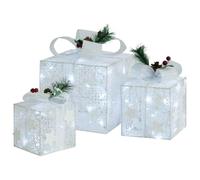 vidaXL Boîtes-Cadeaux de Noël Décoratives 3 pcs Extérieur Intérieur Lumineuses Décoration de Vacances Boîtes de Noël Décoration de Noël